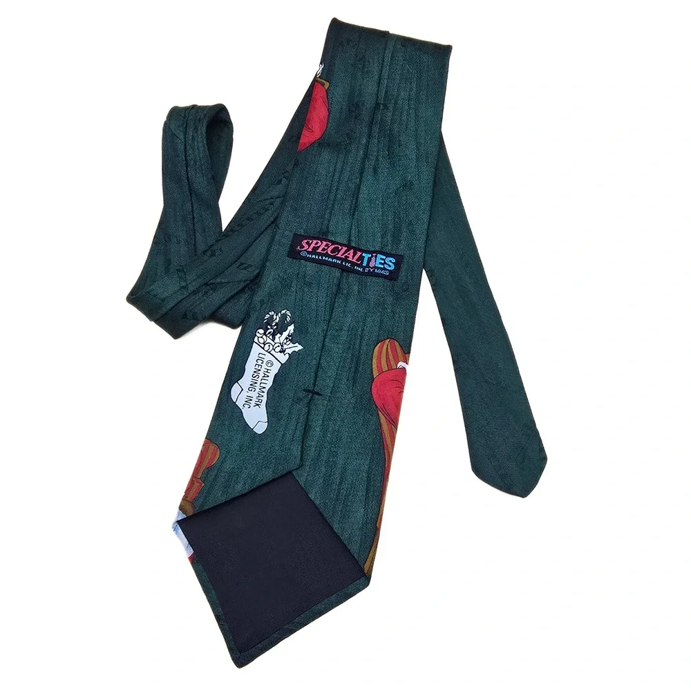 Hallmark Specialties Mens Santa‎ Claus Christmas Tie Green Holiday Graphic USA